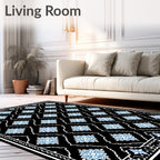 Black Blue Floral Diamond Medallion Rug
