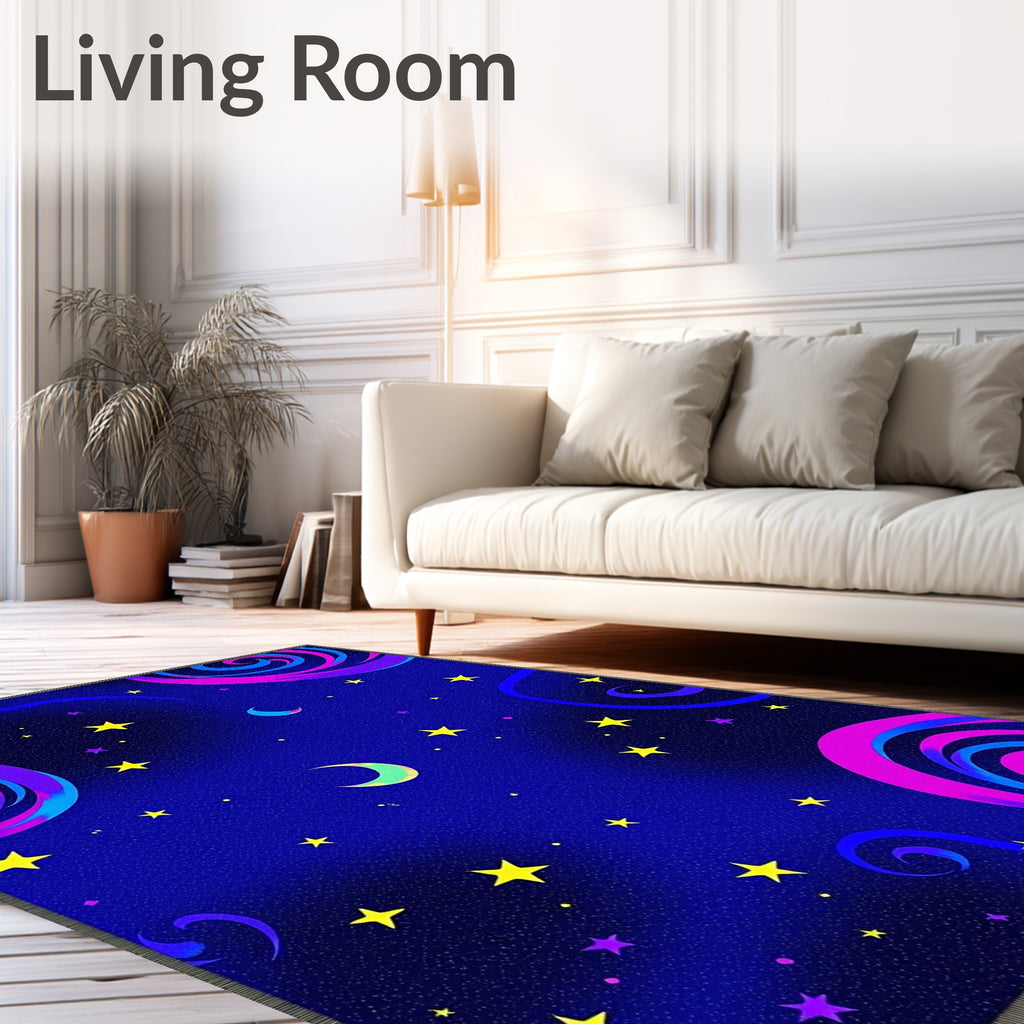 Cosmic Swirls Stars Moon Night Rug