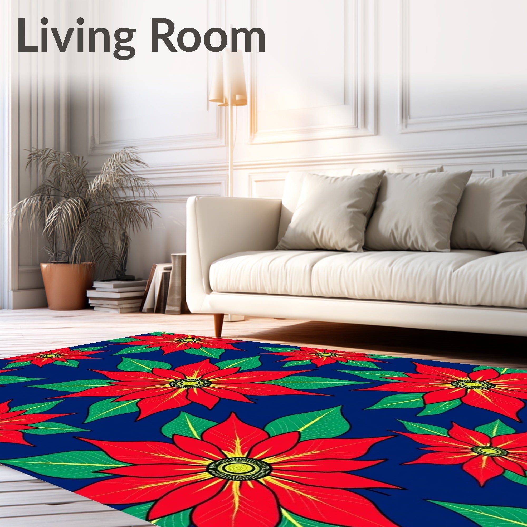 Bold Red Floral Poinsettia Garden Rug