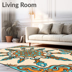 Symmetrical Teal Orange Floral Medallion Rug