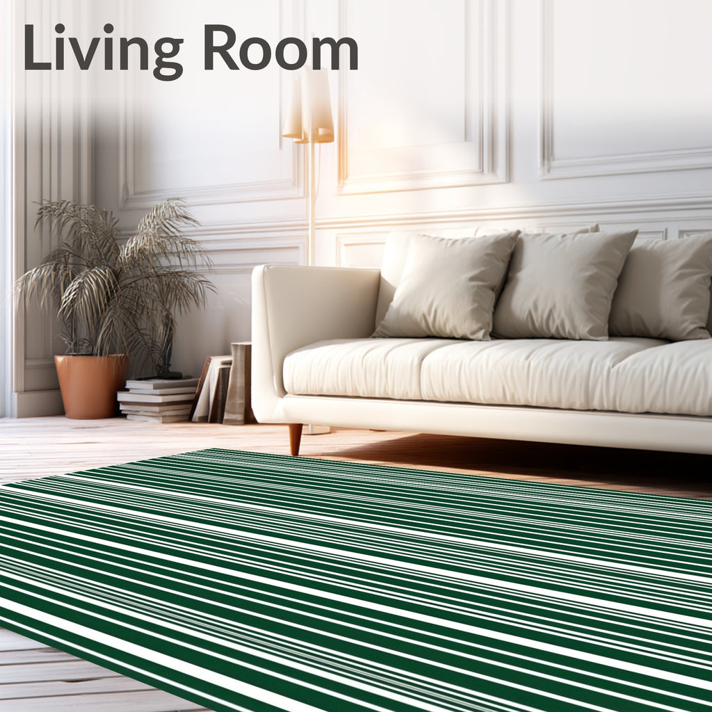 Dark Green White Vertical Stripe Rug