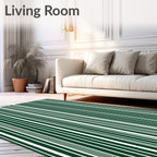 Dark Green White Vertical Stripe Rug