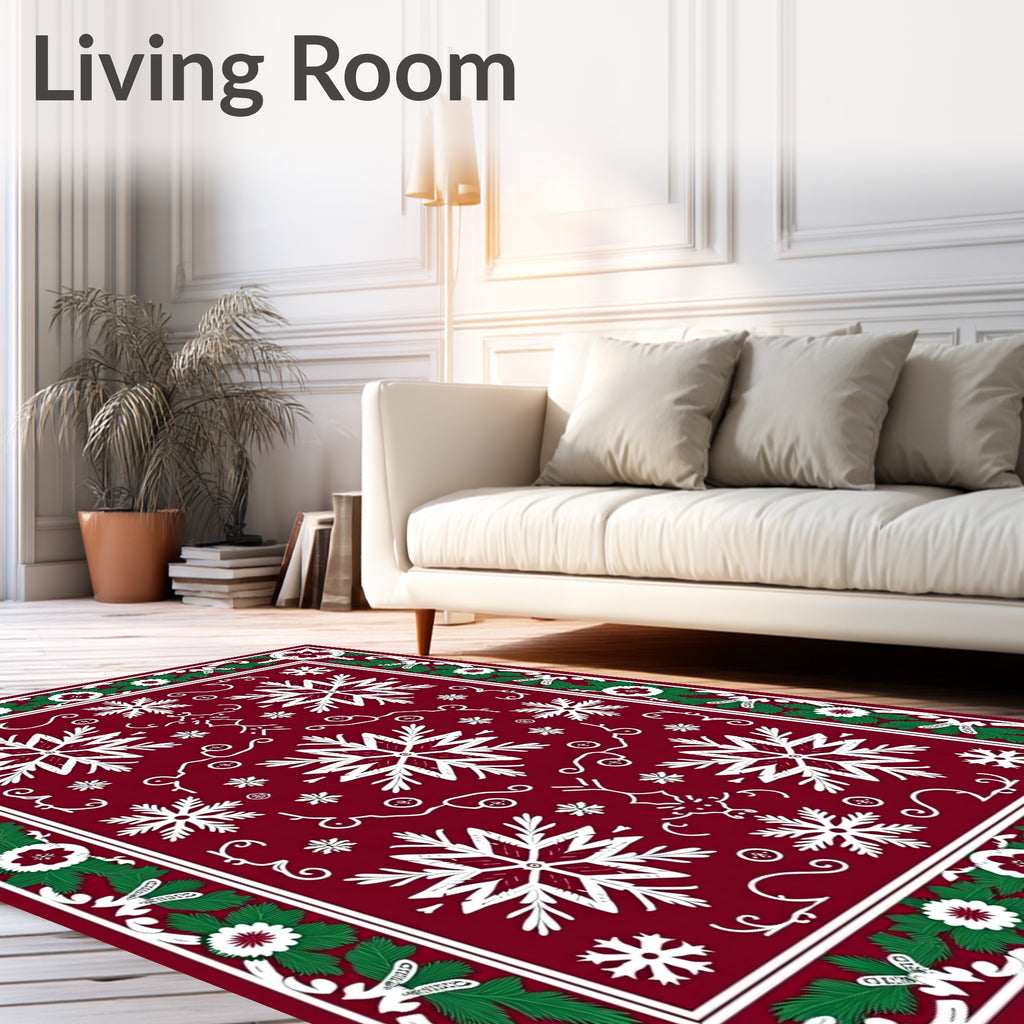 Crimson Snowflake Bordered Medallion Rug