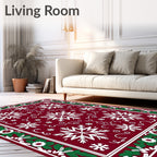 Crimson Snowflake Bordered Medallion Rug