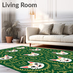 Whimsical Cat Faces Emerald Foliage Rug
