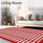 Red White Houndstooth Classic Check Rug