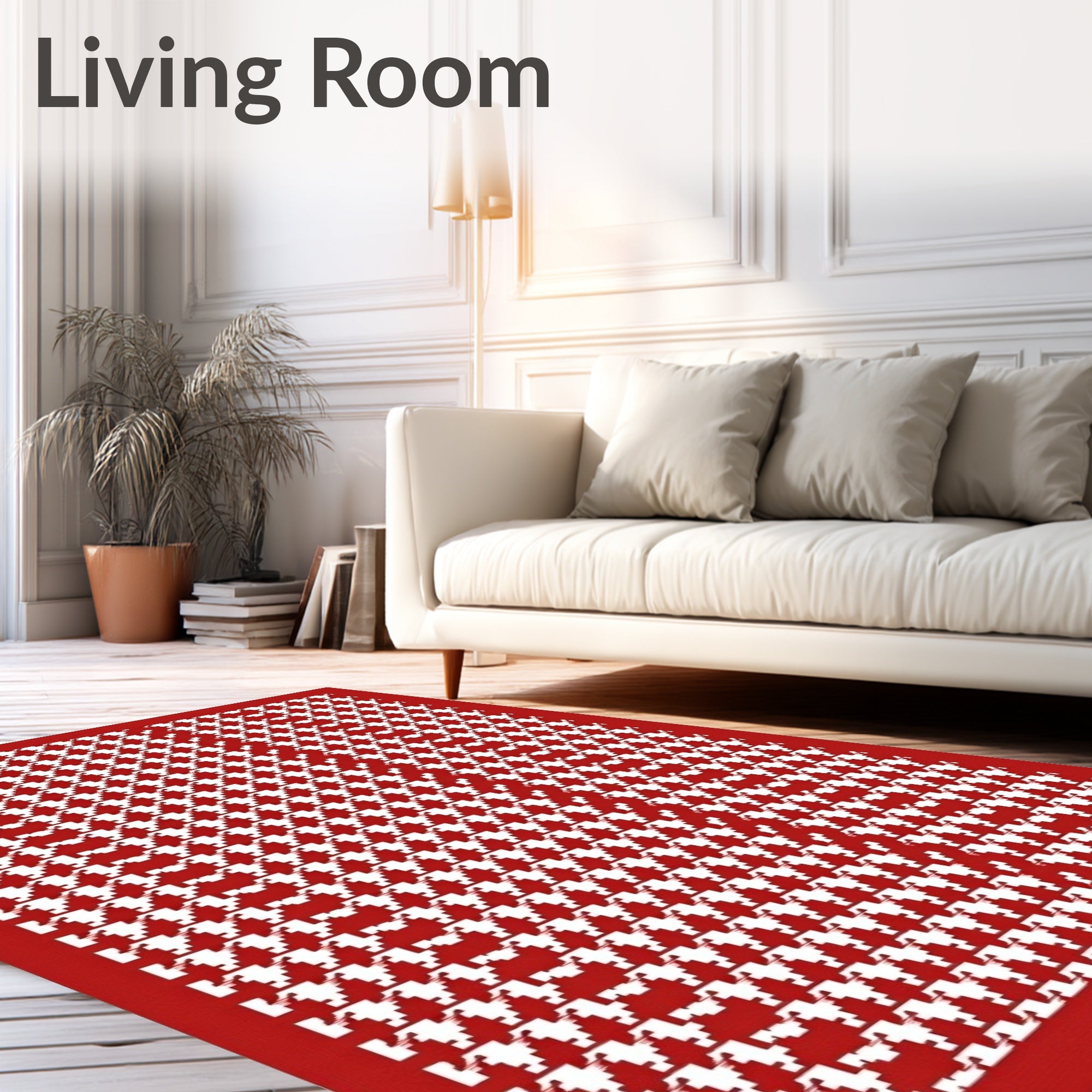 Red White Houndstooth Classic Check Rug