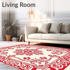 Ornate Crimson Blossom Square Rug