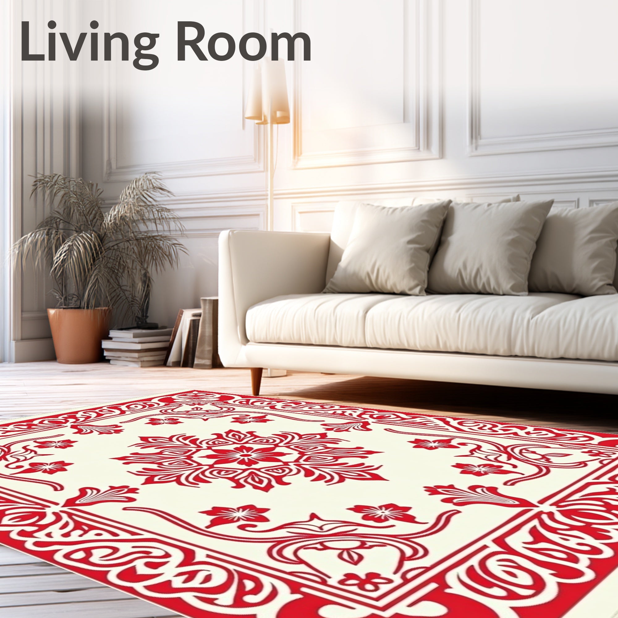 Ornate Crimson Blossom Square Rug