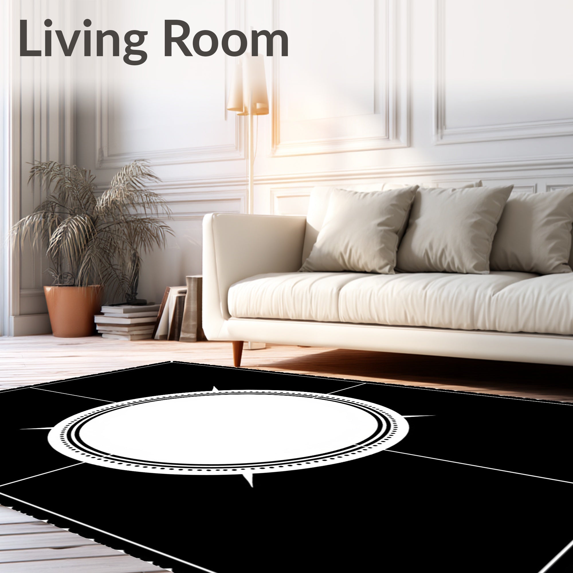 Black and White Compass Starburst Rug