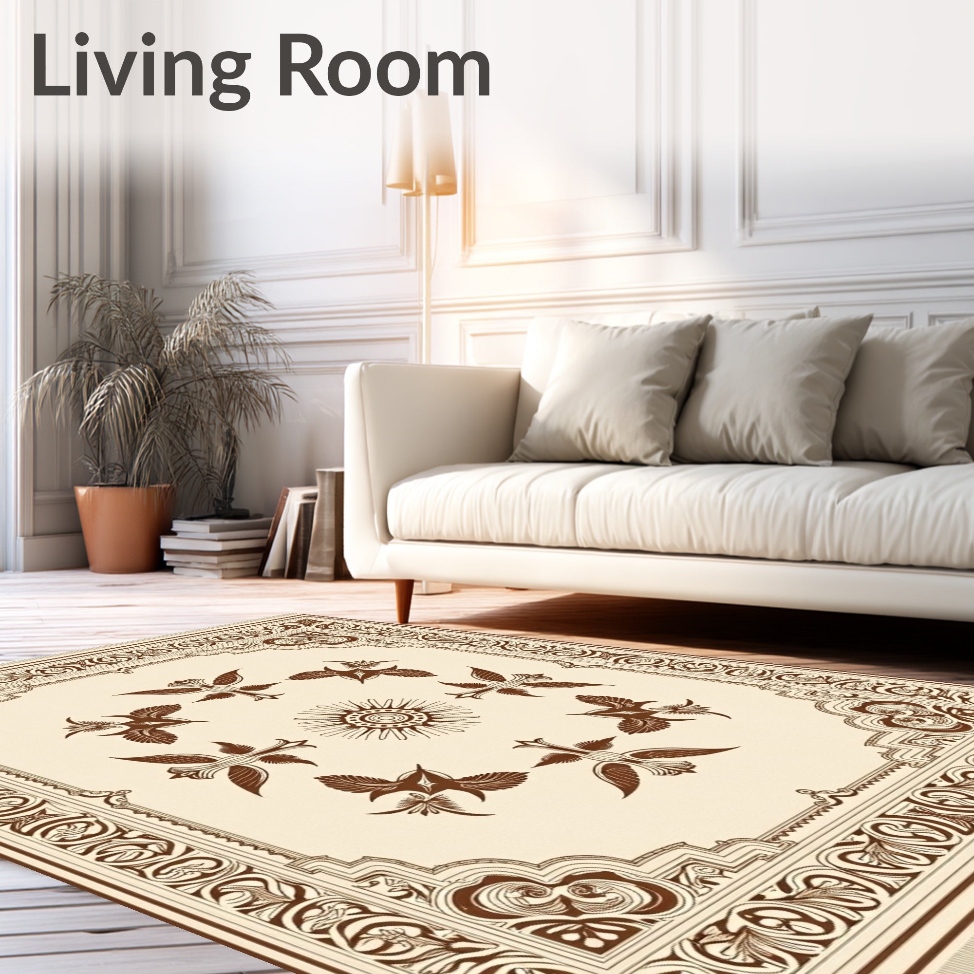Ornate Brown Bird Sun Border Rug
