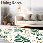 Emerald Fern Swirls On White Rug
