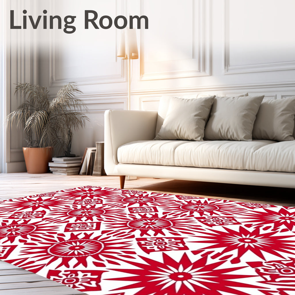 Vivid Red Sunburst Diamond Medallion Rug