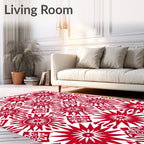 Vivid Red Sunburst Diamond Medallion Rug