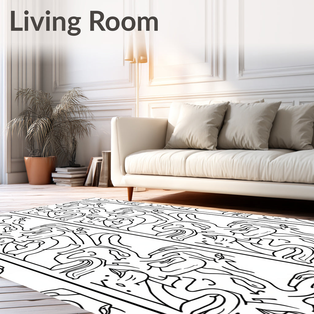 Abstract Black White Organic Flow Rug