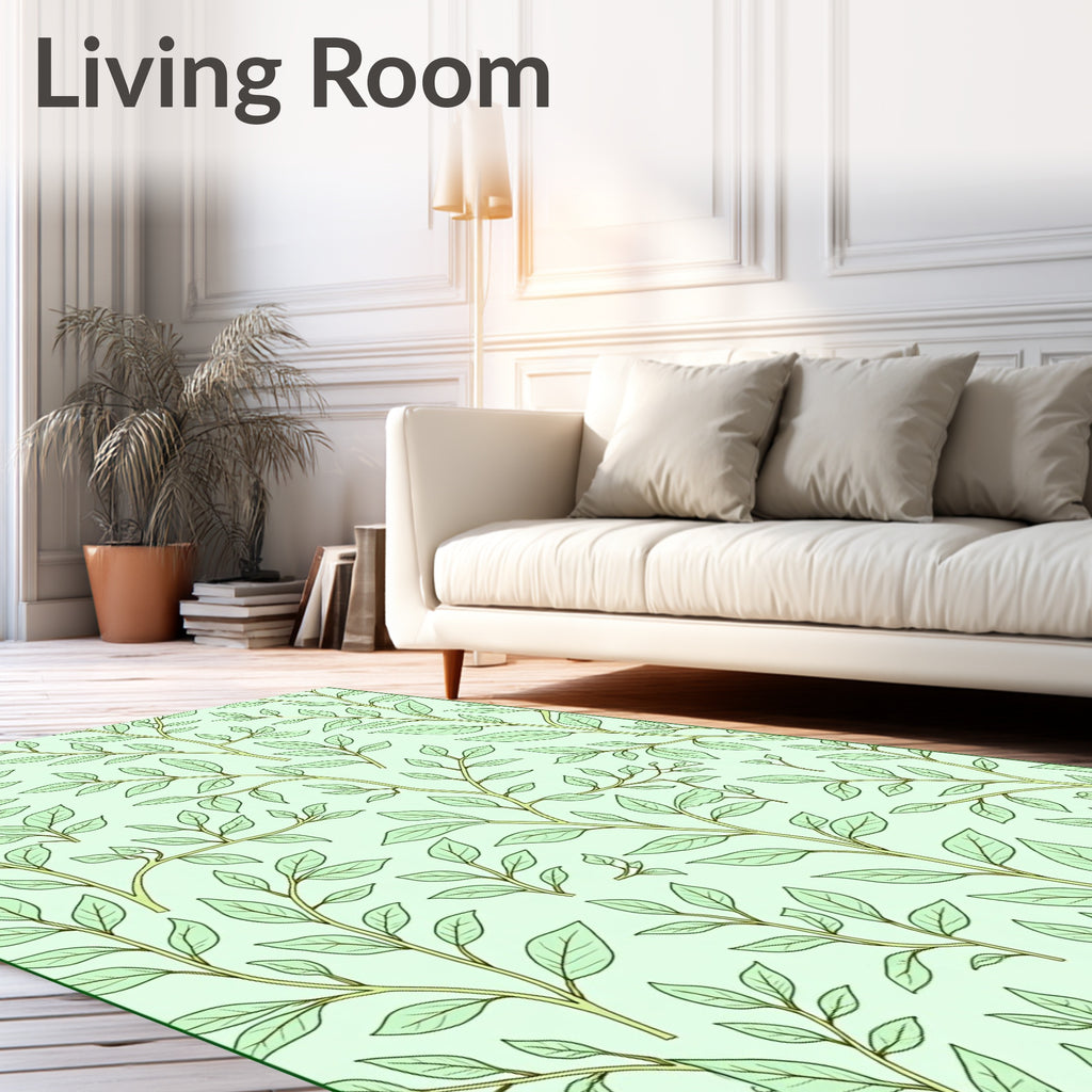Soft Green Leafy Branch Arrangement Rug