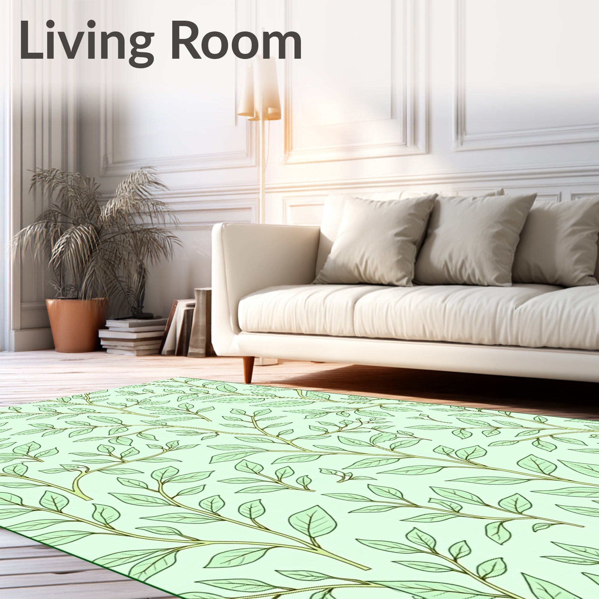 Soft Green Leafy Branch Arrangement Rug