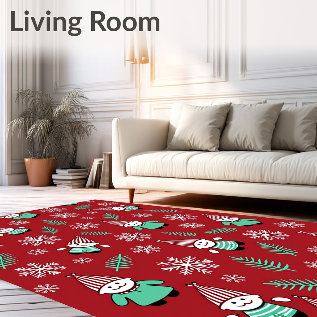 Whimsical Red Gnome Snowflake Forest Rug