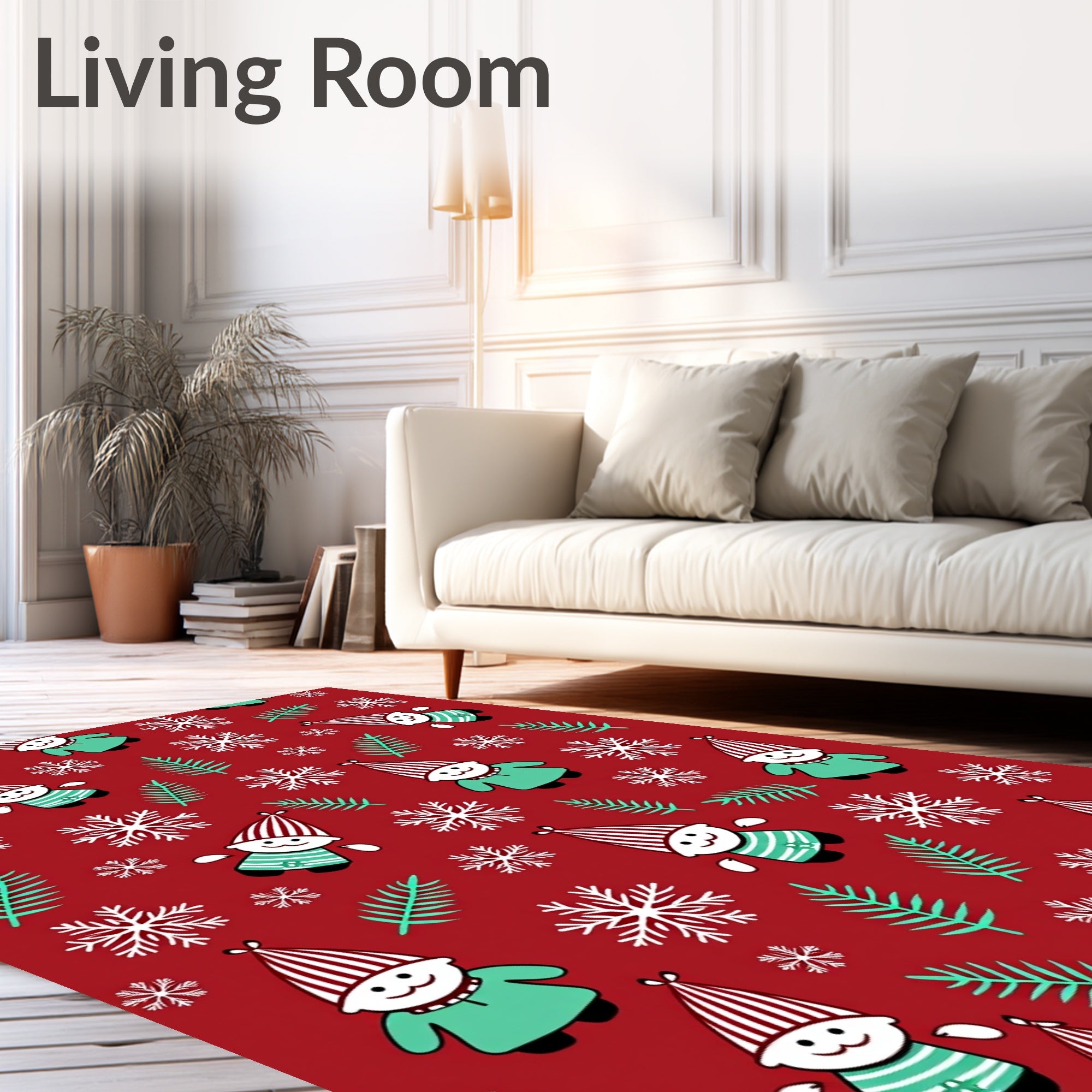 Whimsical Red Gnome Snowflake Forest Rug