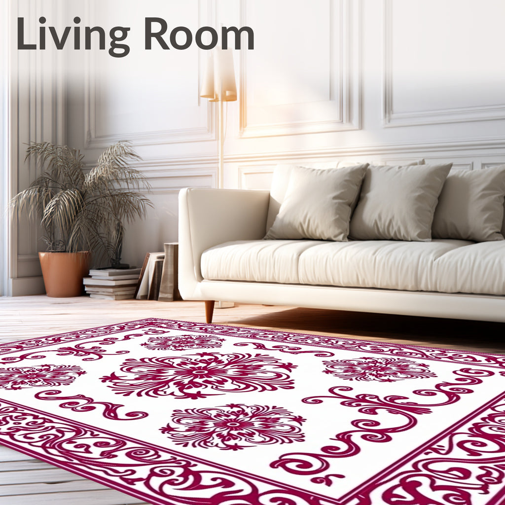Ornate Burgundy Swirl Central Bloom Rug