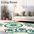 Teal Ivory Floral Medallion Rug