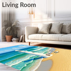 Coastal Lighthouse Seagull Beach Scene Rug