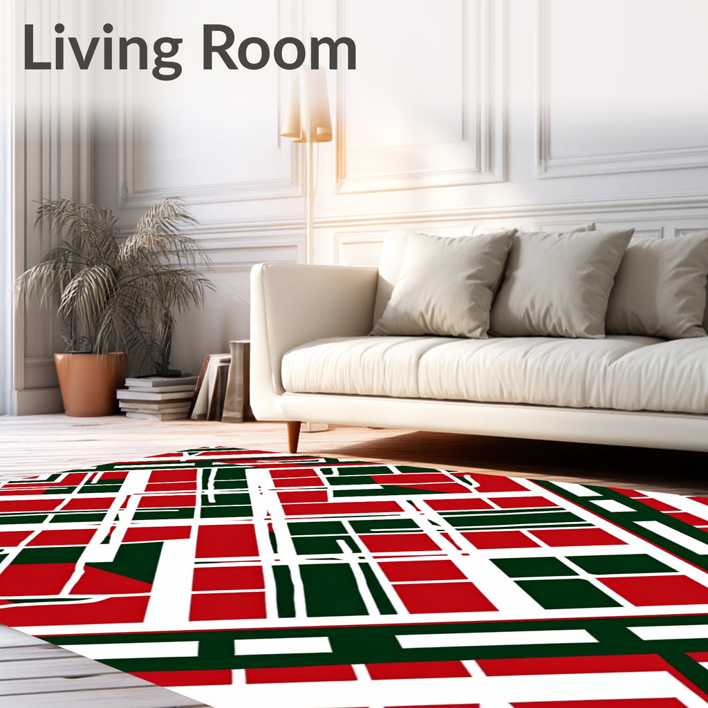 Red Green White Geometric Interlock Rug