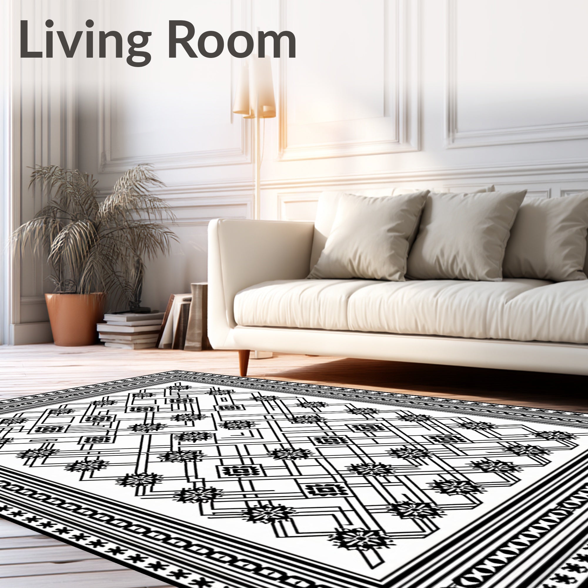 Bold Black Geometric Interlocking Stars Rug