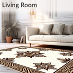 Cream Brown Floral Medallion Border Rug