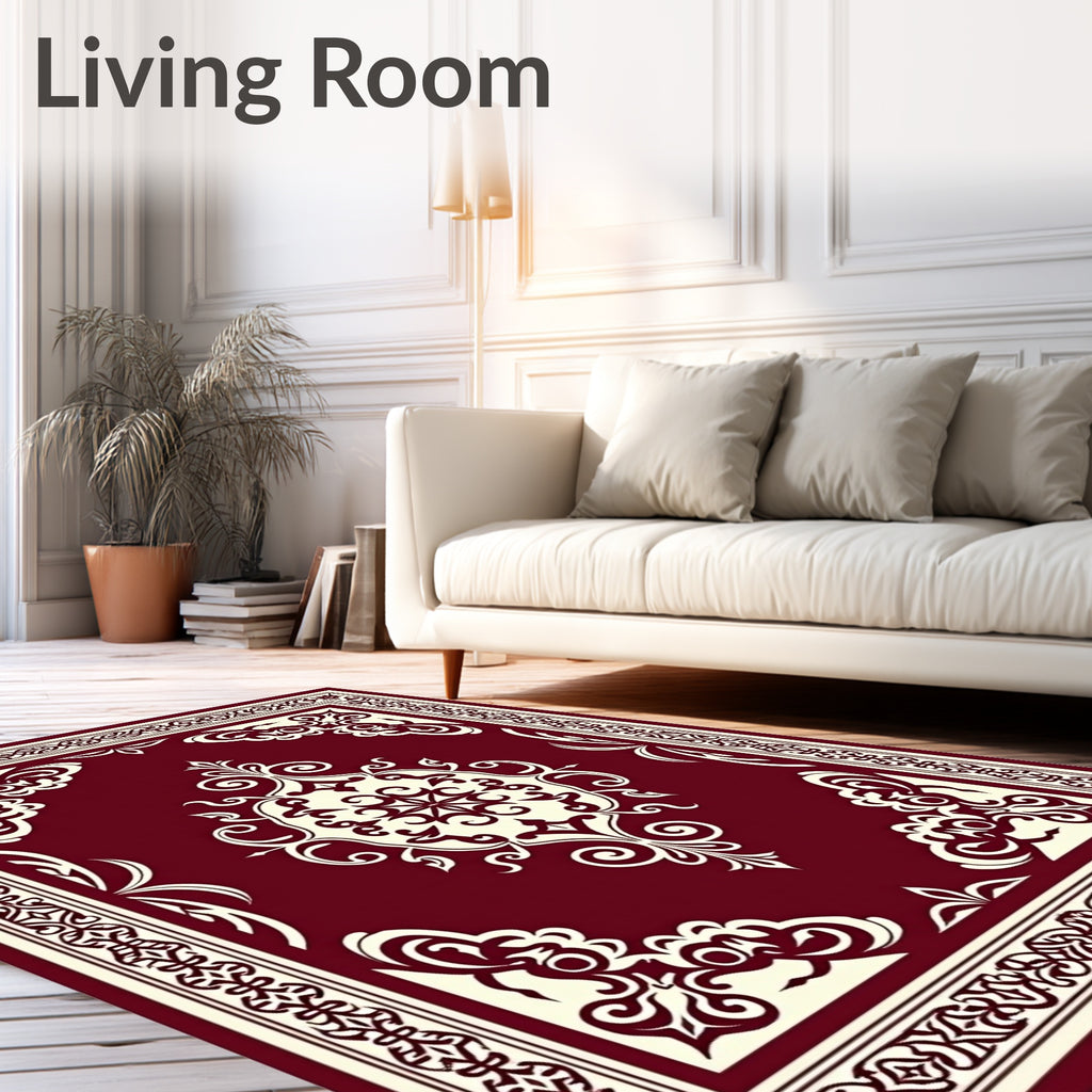Burgundy Cream Scrollwork Medallion Rug