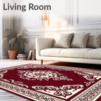 Burgundy Cream Scrollwork Medallion Rug