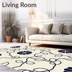 Navy Floral Vine Cream Background Rug