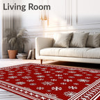Crimson White Snowflake Scatter Border Rug