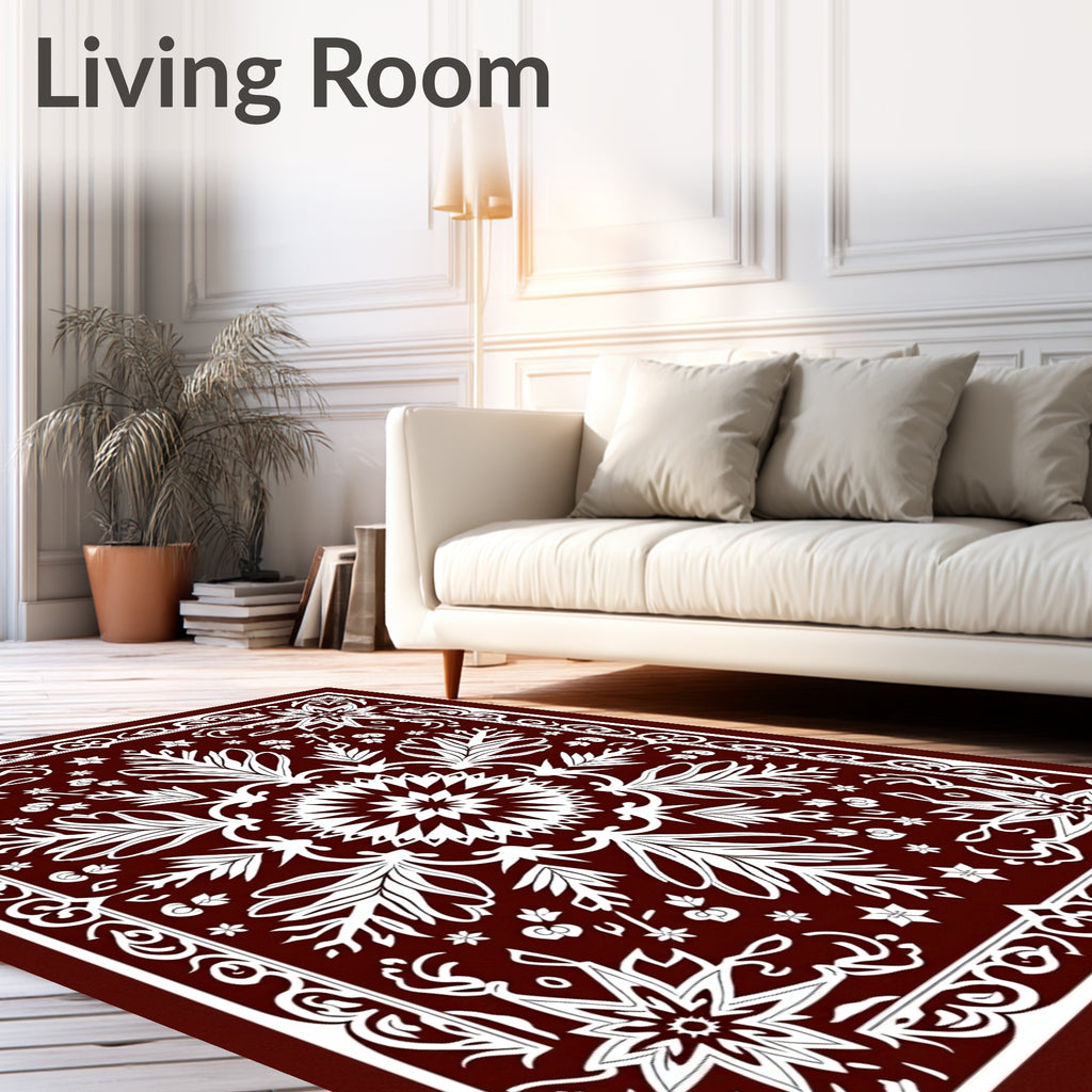 Rich Crimson Floral Lace Medallion Rug