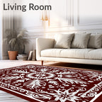 Rich Crimson Floral Lace Medallion Rug
