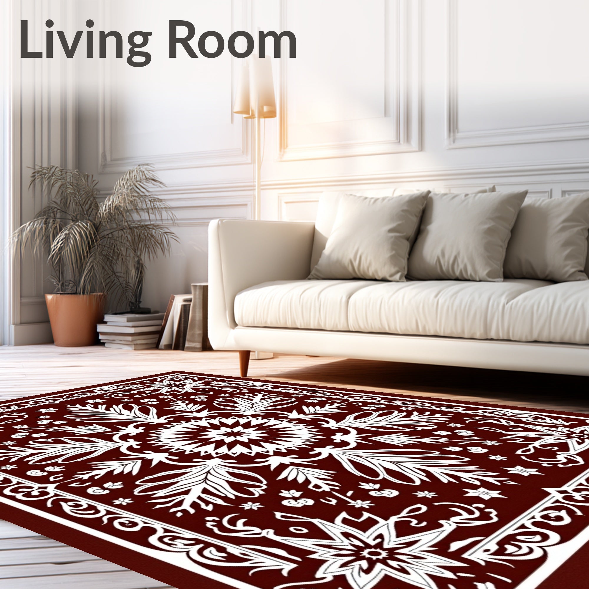 Rich Crimson Floral Lace Medallion Rug