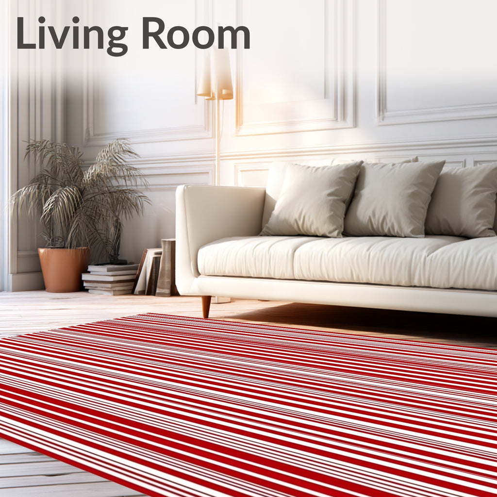 Bold Red White Varied Stripe Rug
