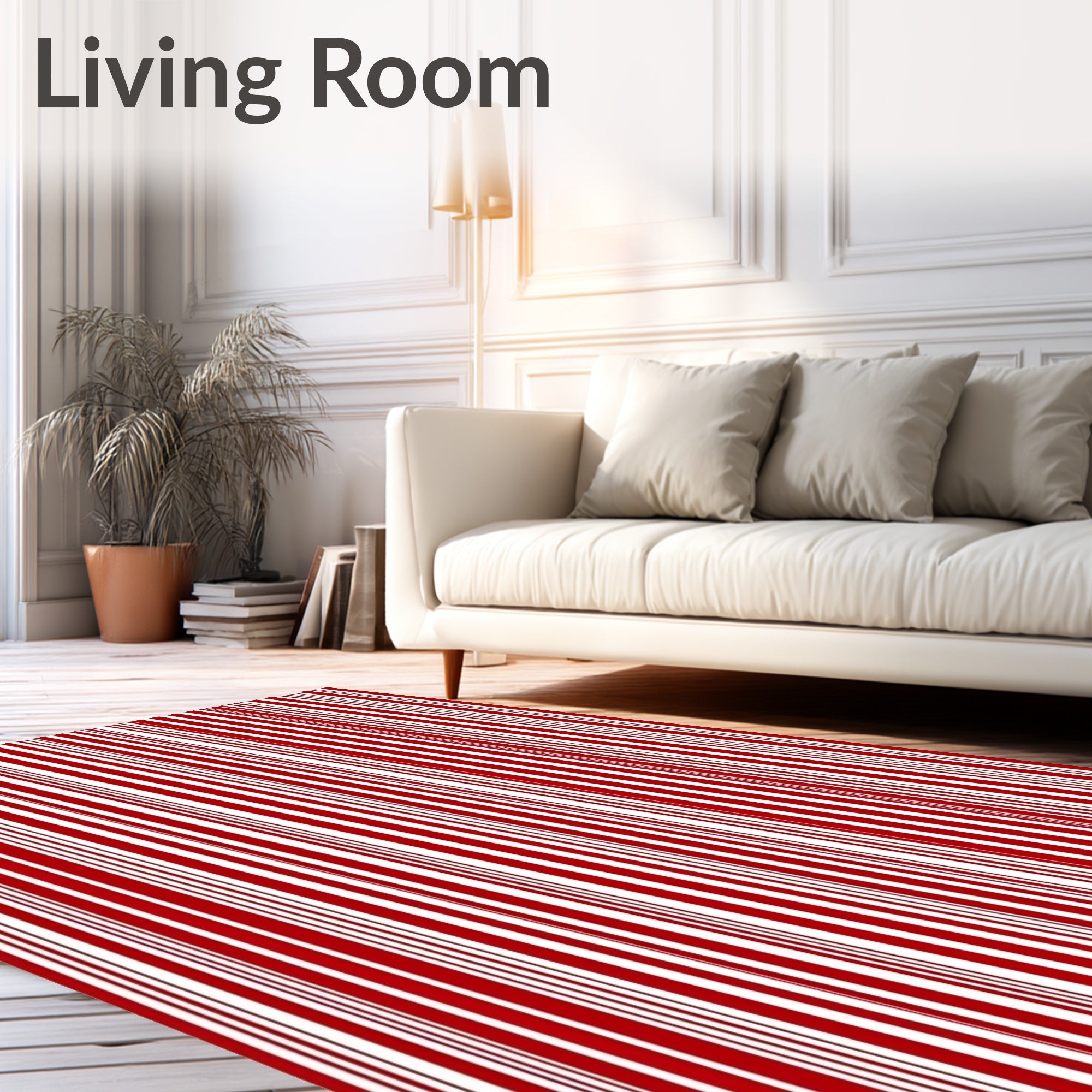 Bold Red White Varied Stripe Rug
