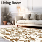 Brown Floral Damask Scrollwork Rug