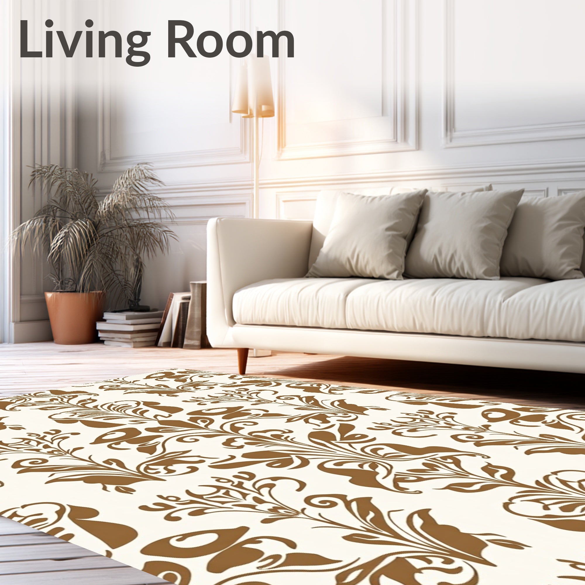 Brown Floral Damask Scrollwork Rug