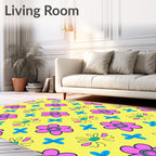 Bright Yellow Pink Blue Floral Scatter Rug