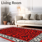 Bold Red Geometric Labyrinth Icon Rug
