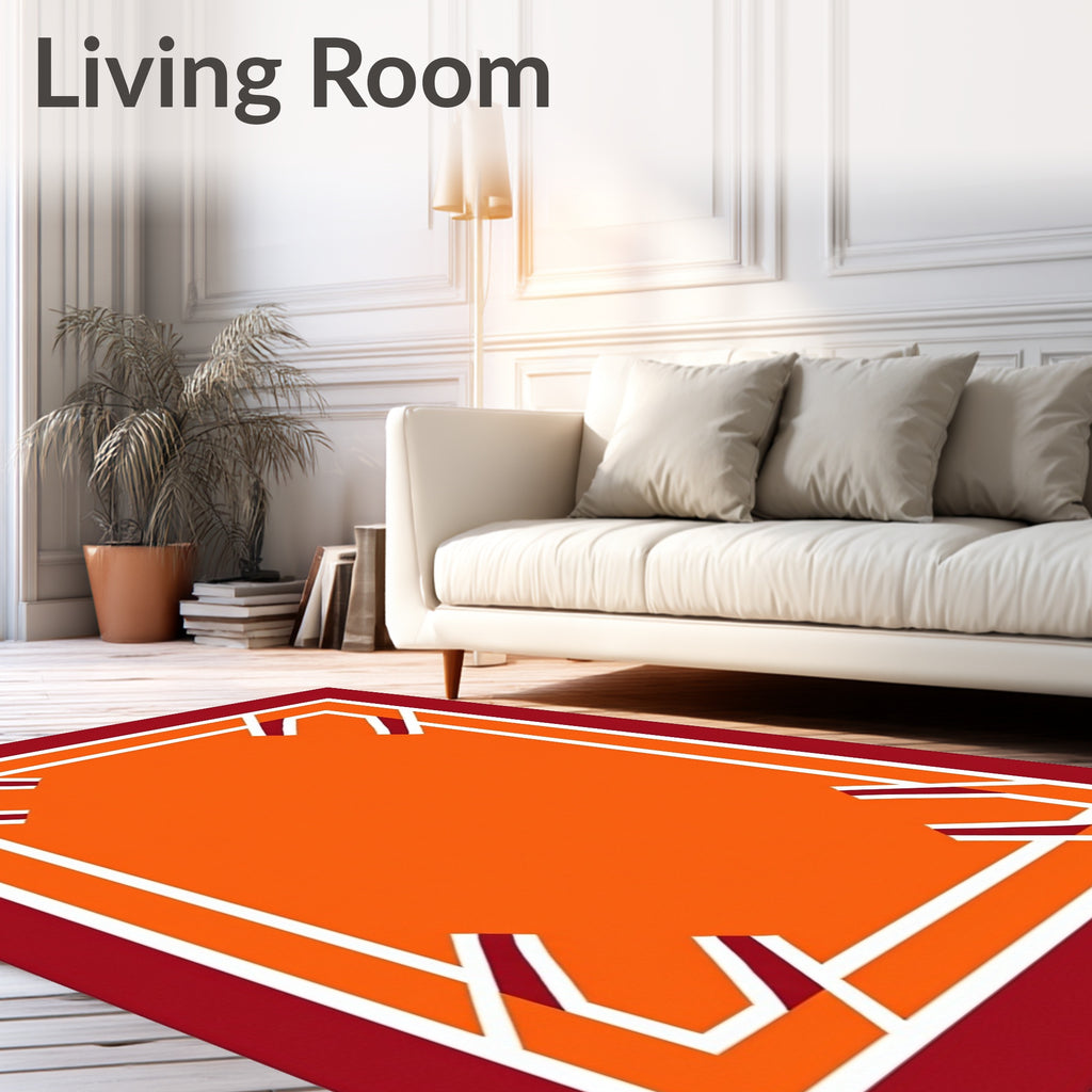 Crimson Orange Geometric Frame Rug