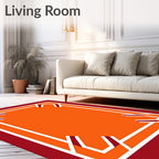 Crimson Orange Geometric Frame Rug