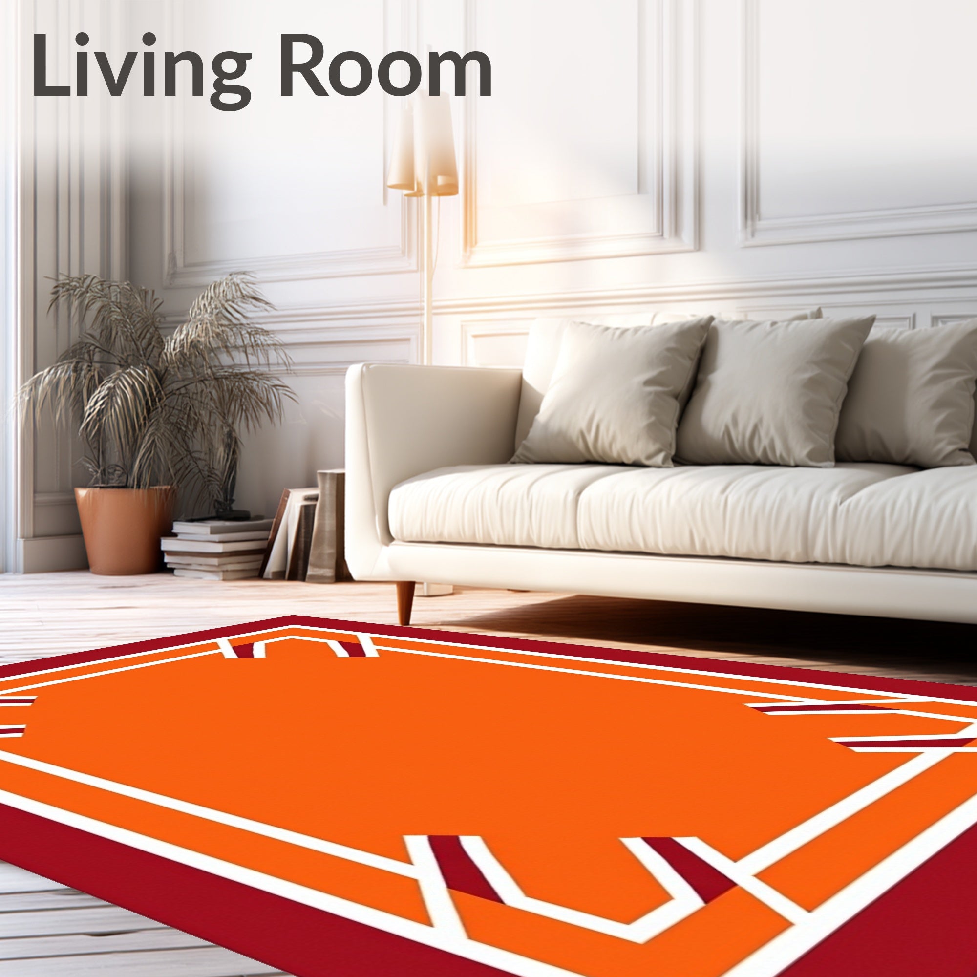 Crimson Orange Geometric Frame Rug