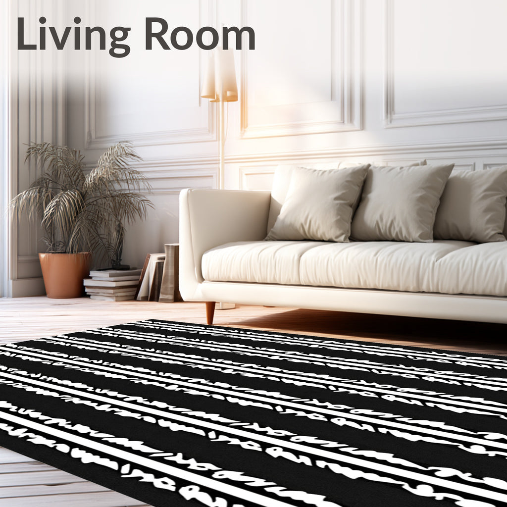Modern Black White Vertical Stripe Element Rug