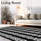 Modern Black White Vertical Stripe Element Rug