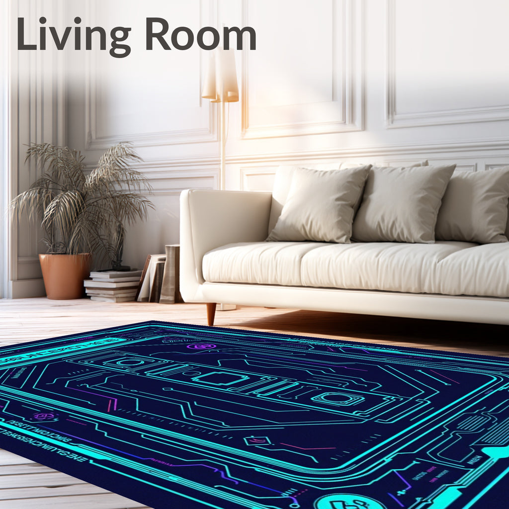 Blue Neon Circuit Command Center Rug