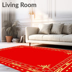 Crimson Golden Floral Square Frame Rug