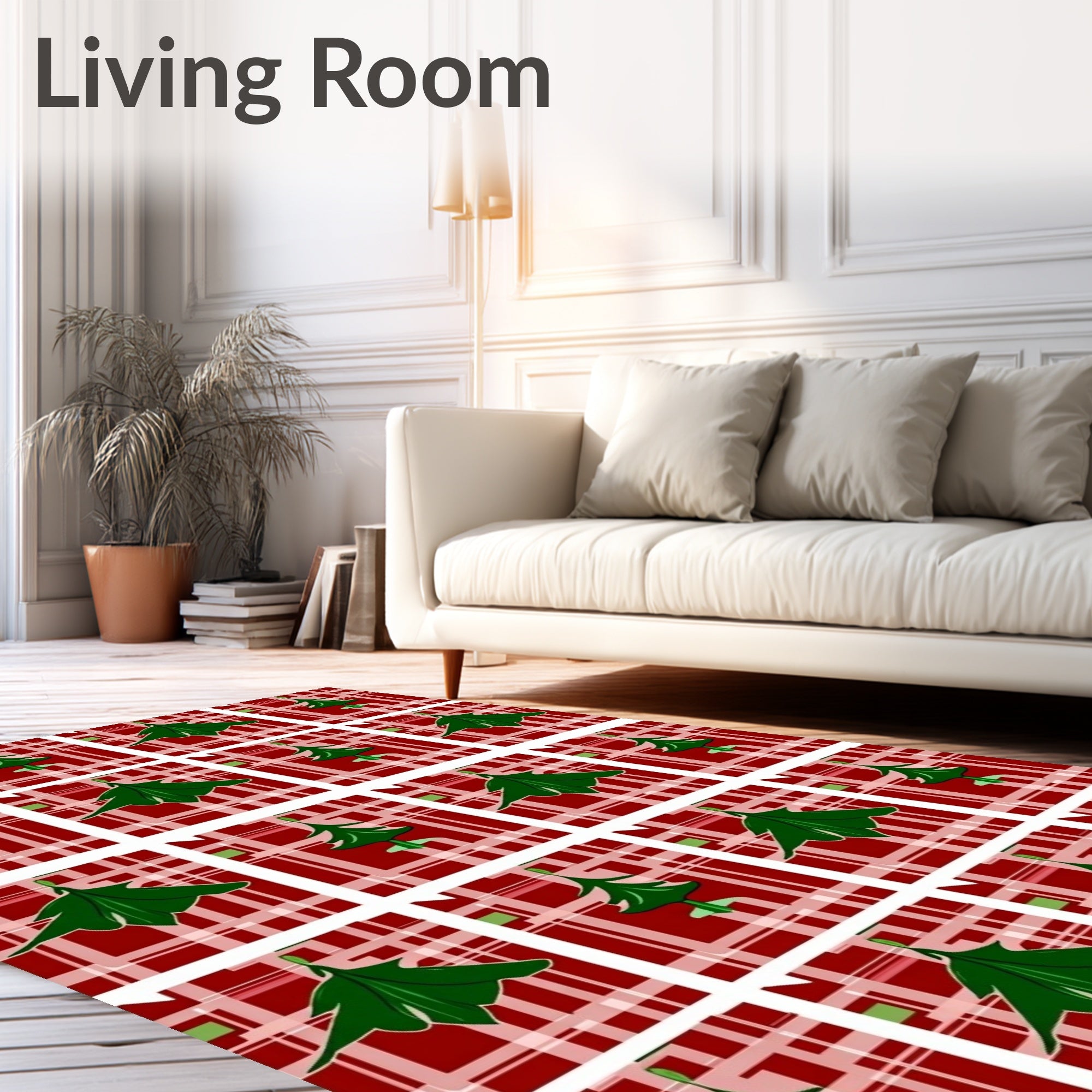 Red Green Plaid Christmas Tree Rug